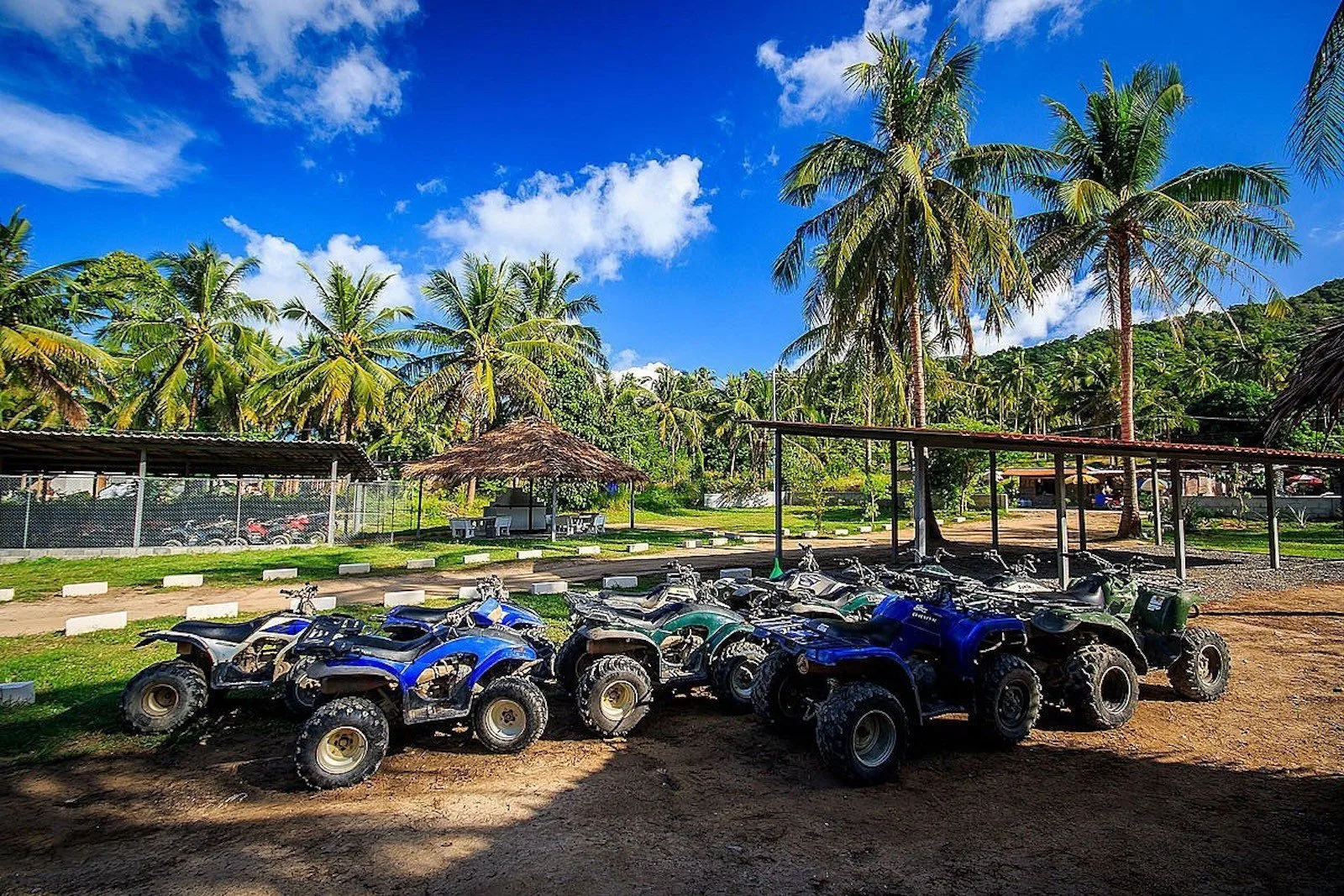 Guests in helmets beside their quad bikes at a Koh Samui viewpoint stop