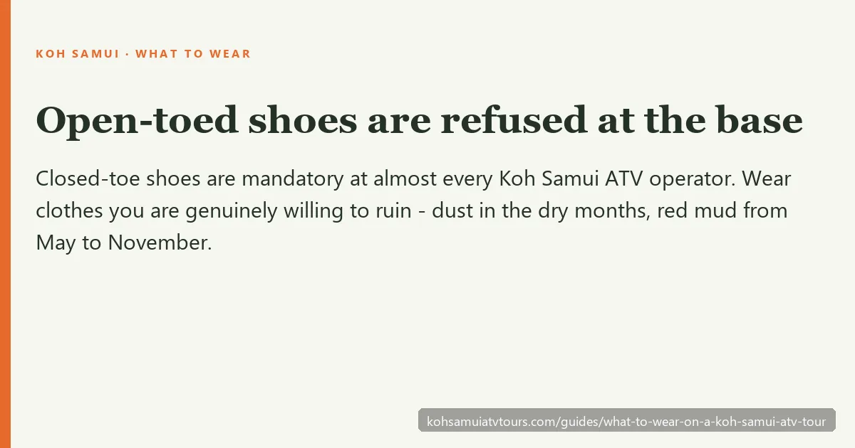 What to wear on a Koh Samui ATV tour — closed-toe shoes, clothes you can ruin, swimwear
